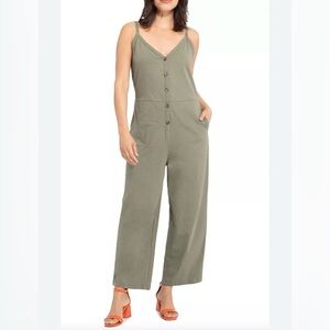 Sanctuary Sz XS Olive Army Green Button-Down Cropped Thin Strap Jumpsuit Pockets